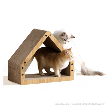 Natural Color Wooden cat house indoor pet bed cat scratching house Cat Scratcher Cardboard